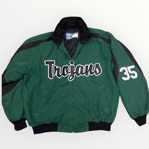 Vintage Reebok Trojans Green Bomber Varsity Jacket High School College Spirit XL
